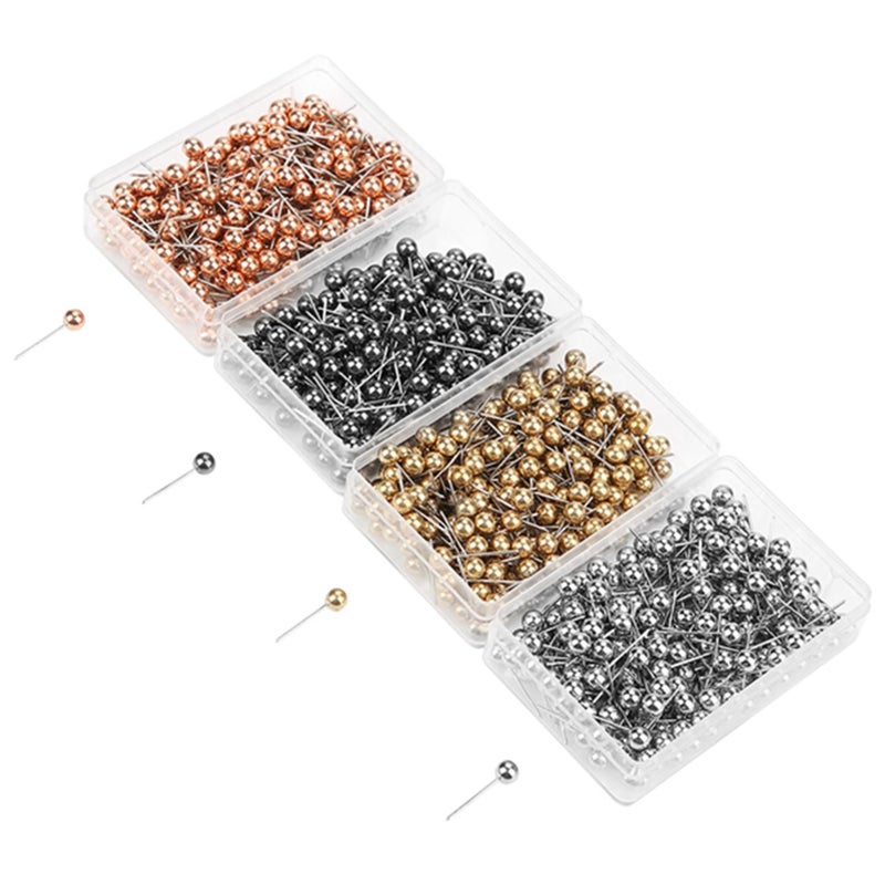 Walfront 800Pcs Four Colors Round Pearl Head Pins Dressmaking Sewing Pin Round Head Pin Fixed Marking Tool Straight Quilting Pins with Transparent Case for Marking Decorating Sewing Crafting Objects - Image 1